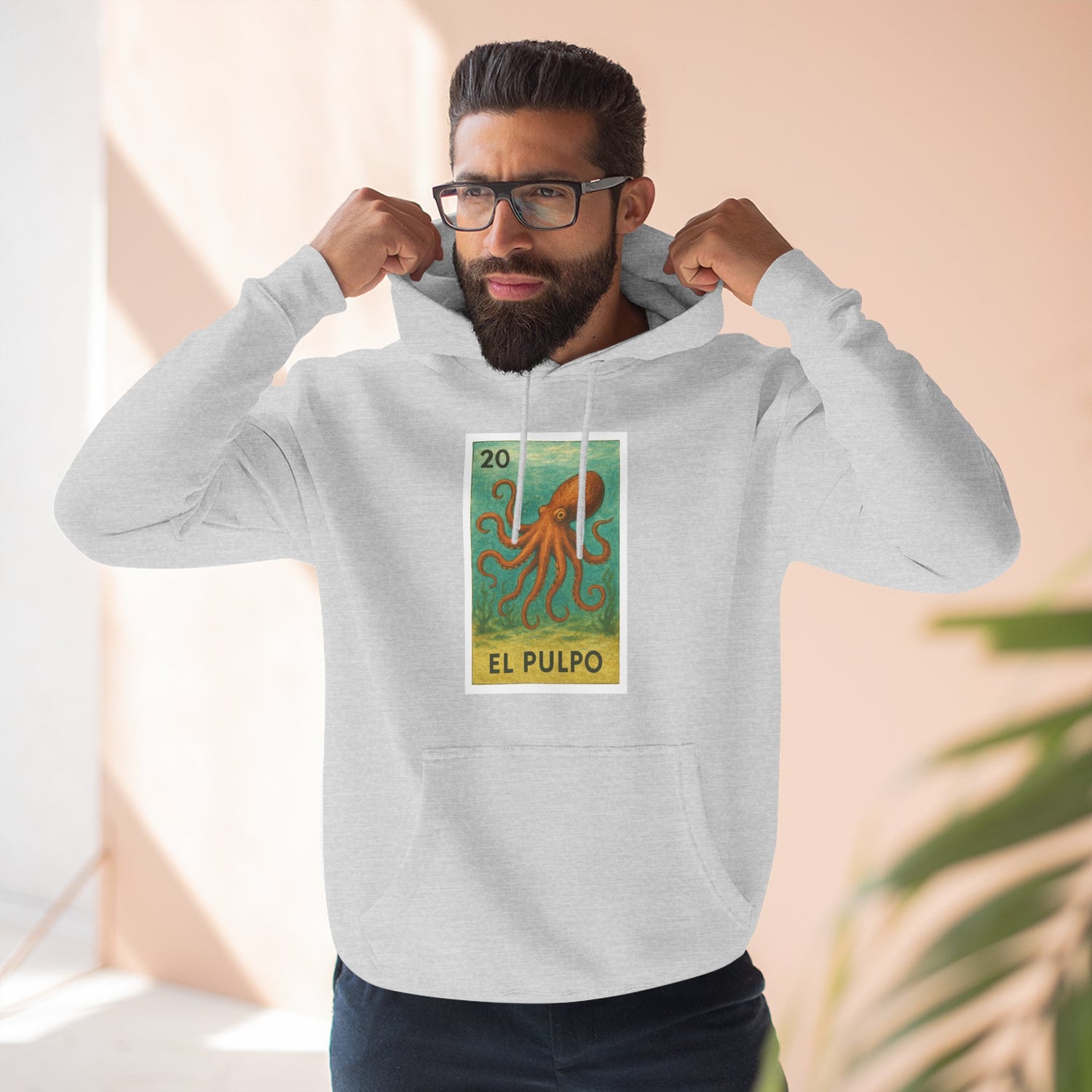 Octopus Lotería Unisex - Pull-Over Cotton Blend Fleece Hoodie (El Pulpo)