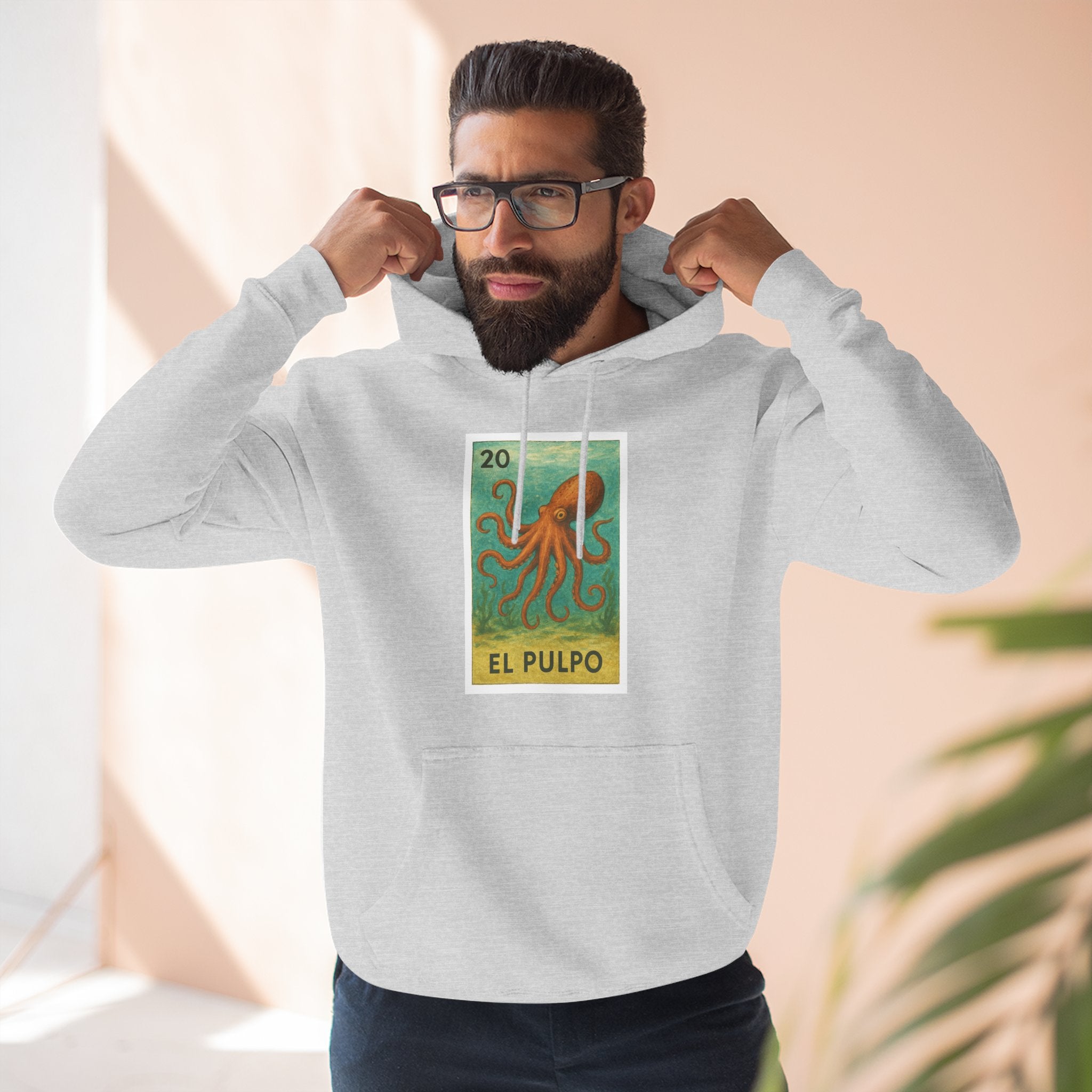 Octopus Lotería Unisex - Pull-Over Cotton Blend Fleece Hoodie (El Pulpo)
