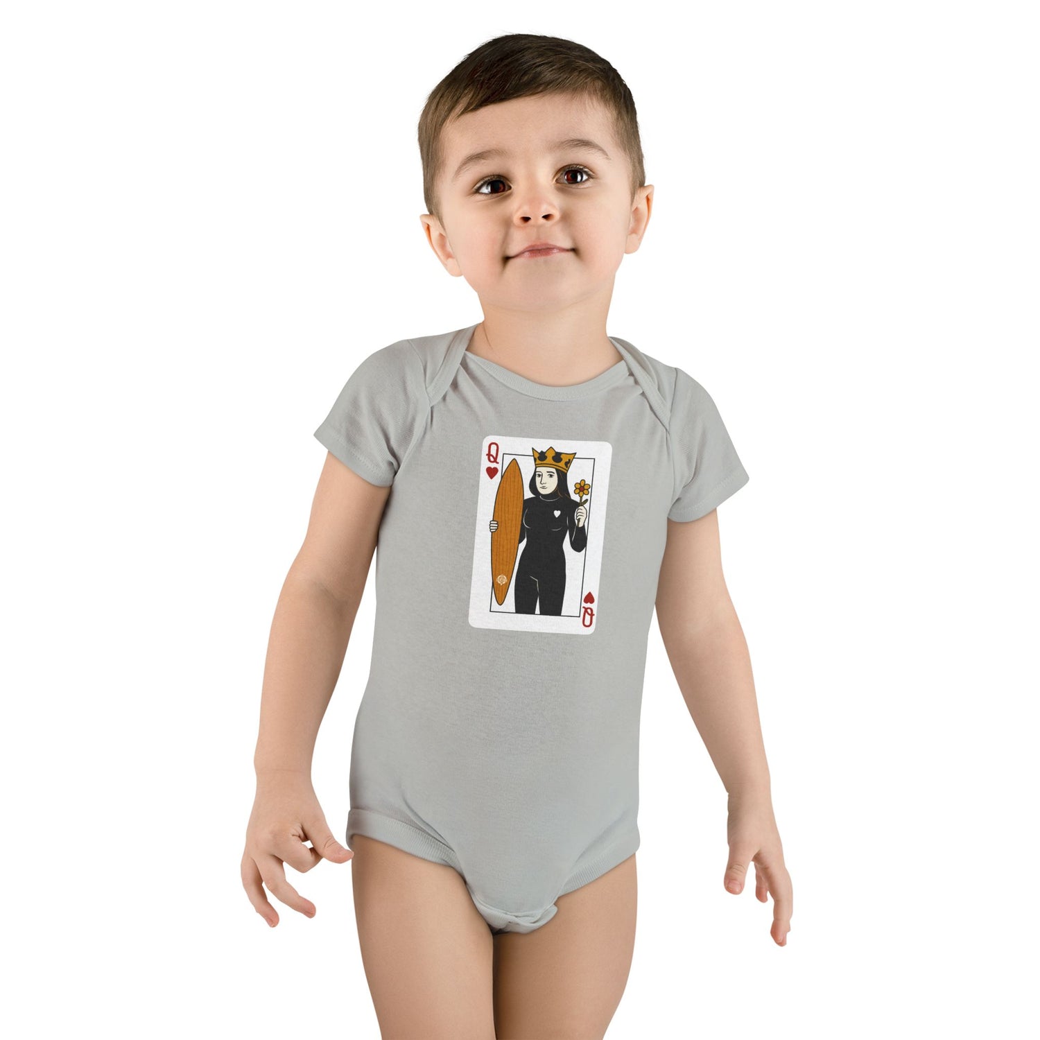 Queen of Hearts Surfer - Baby Short Sleeve 100% Cotton Onesie