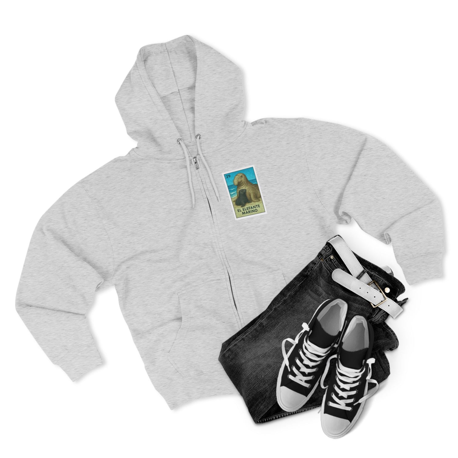 Elephant Seal Lotería Unisex - Zip Cotton Blend Fleece Hoodie (El Elefante Marino)