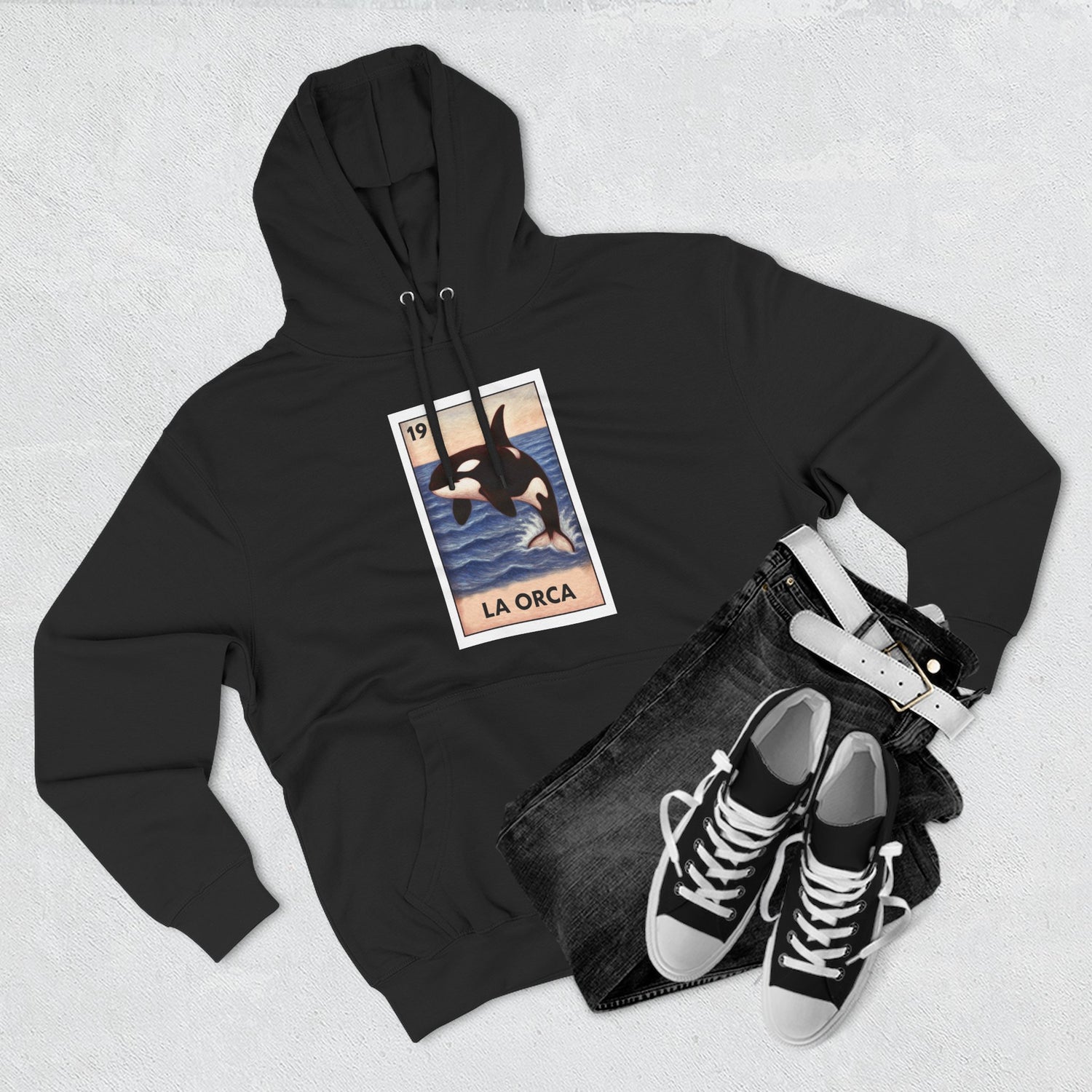 Orca Lotería Unisex - Pull-Over Cotton Blend Fleece Hoodie (La Orca)