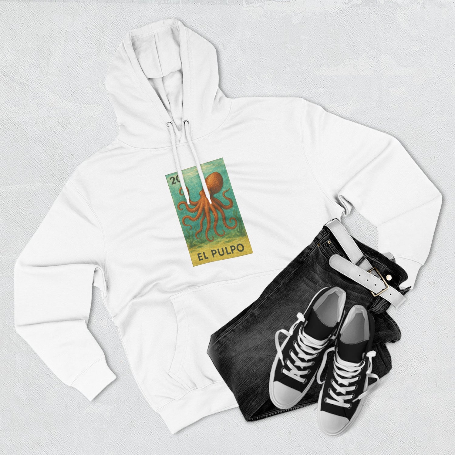 Octopus Lotería Unisex - Pull-Over Cotton Blend Fleece Hoodie (El Pulpo)