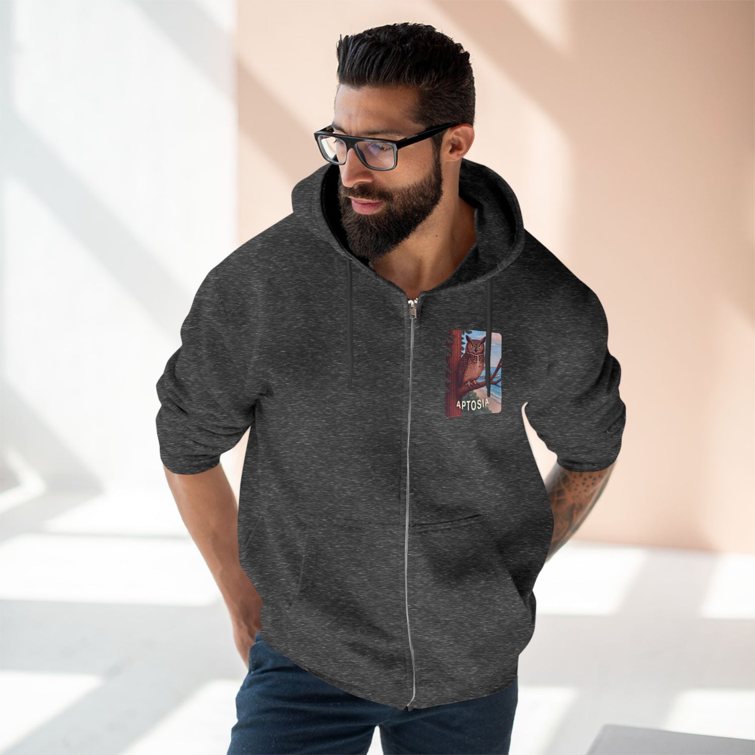 Aptos California Aptosia Owl Unisex - Zip Cotton Blend Fleece Hoodie