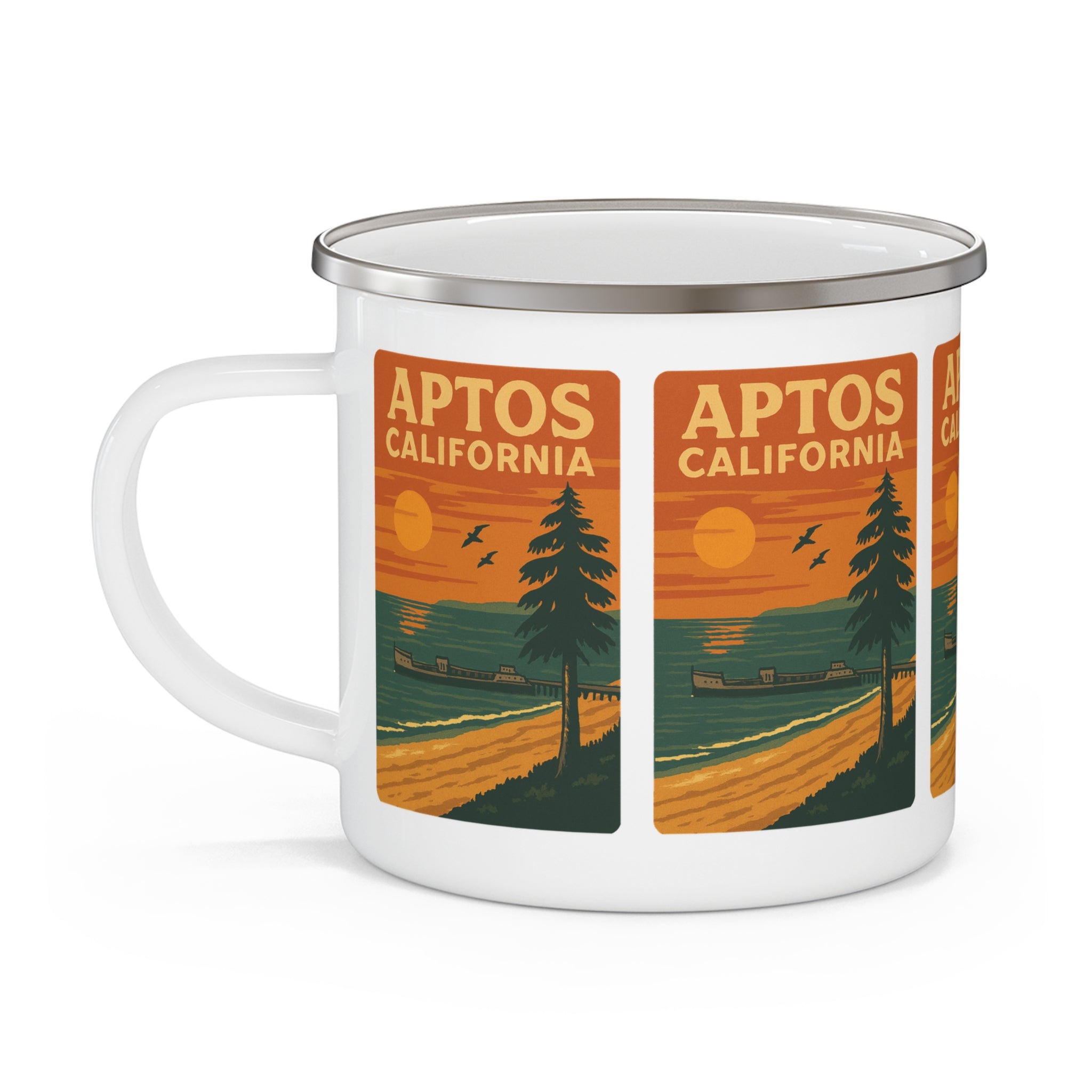 Aptos California Sunset Enamel Camping Mug (12oz, small)