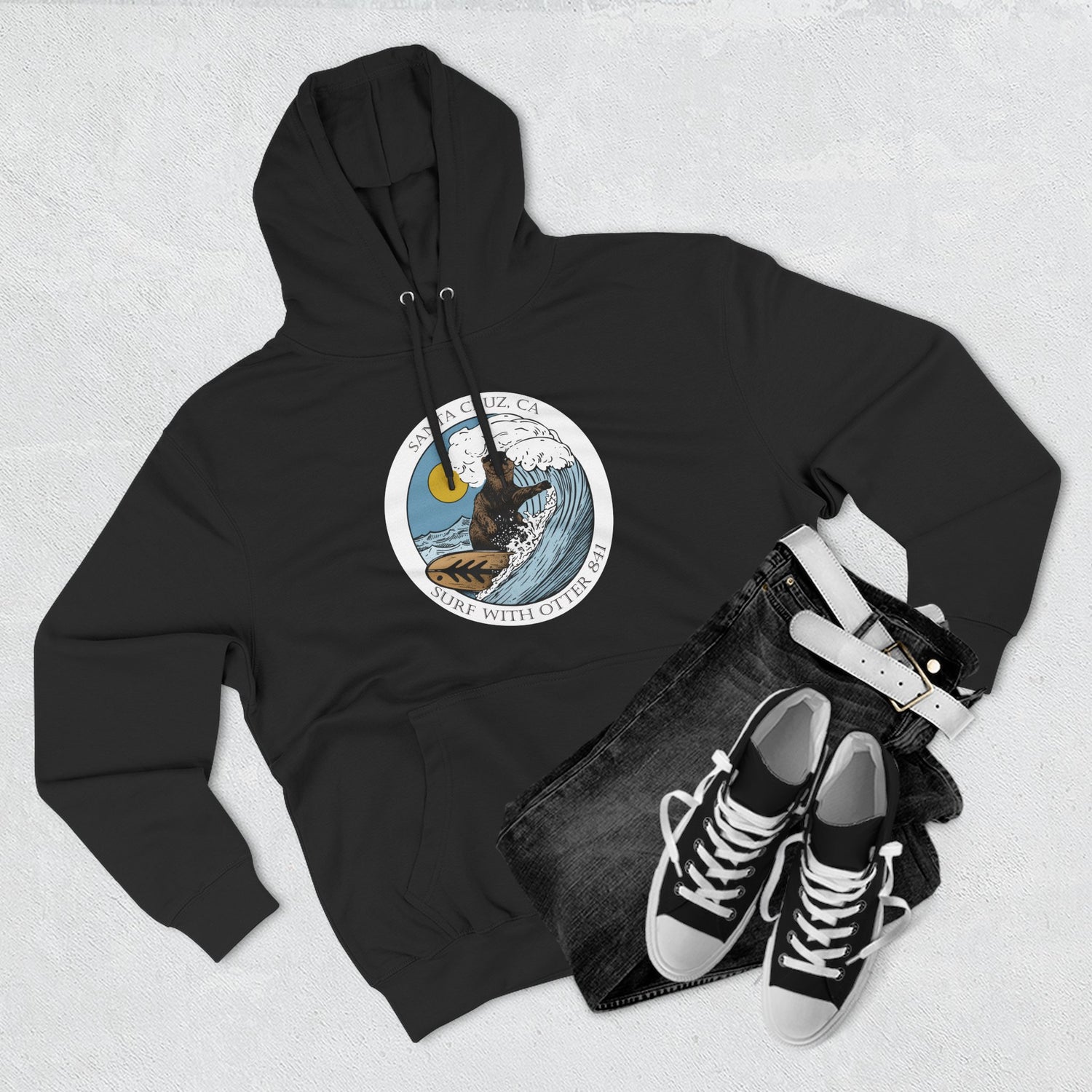 Surf with Otter 841 by Thiago Bianchini Unisex - Pull-Over Cotton Blend Fleece Hoodie
