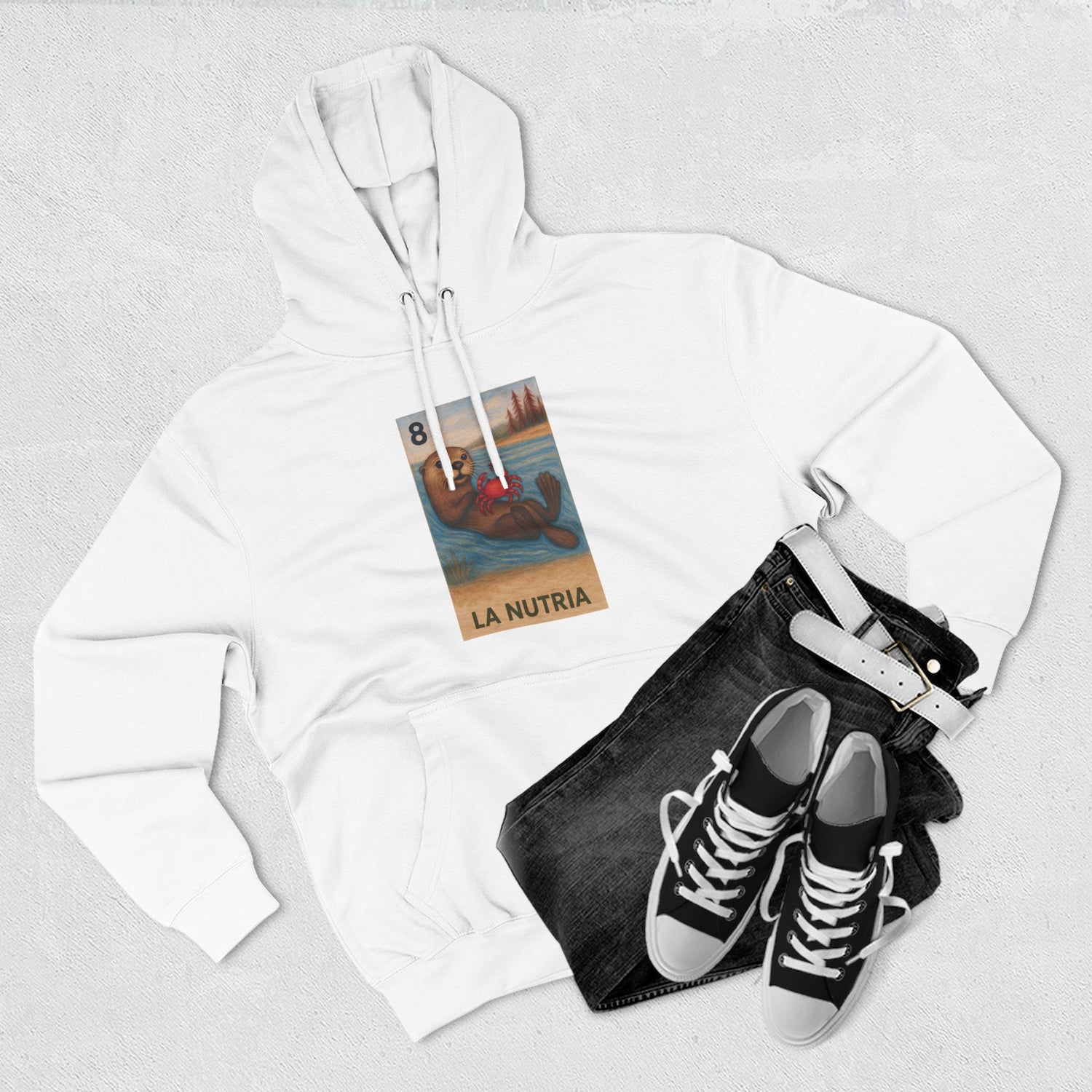 Sea Otter Lotería Unisex - Pull-Over Cotton Blend Fleece Hoodie (La Nutria)