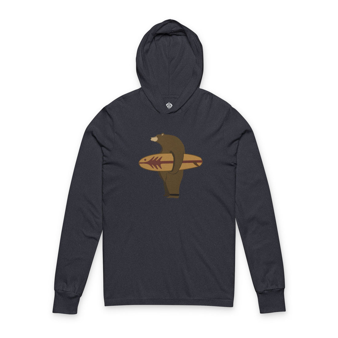 Surfing Grizzly Bear by Fabian Lavater Unisex - Cotton Hooded Long Sleeve Hooded T-Shirt