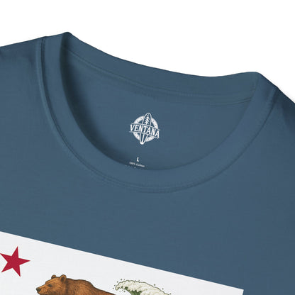 California Surfing Bear Flag Unisex - Soft Style U.S. Cotton T-Shirt