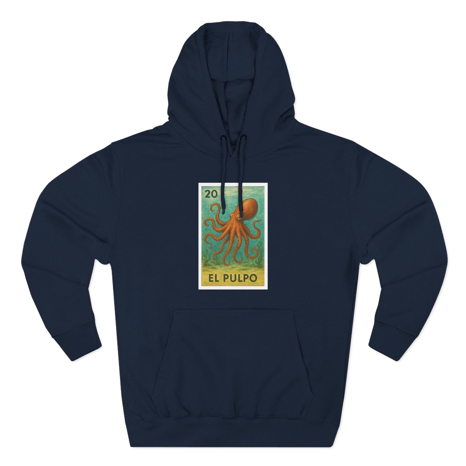 Octopus Lotería Unisex - Pull-Over Cotton Blend Fleece Hoodie (El Pulpo)