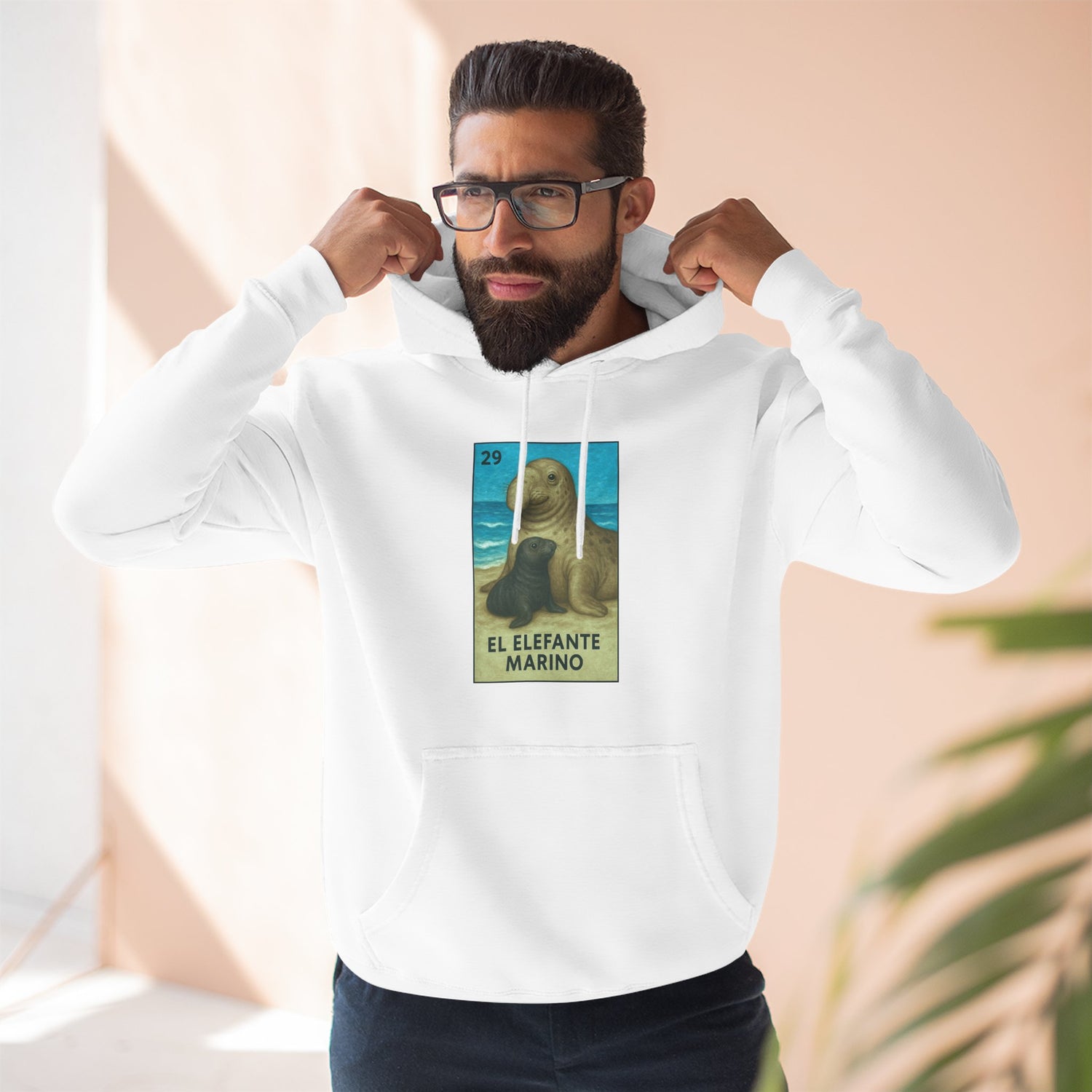 Elephant Seal Lotería Unisex - Pull-Over Cotton Blend Fleece Hoodie (El Elefanto Marino)