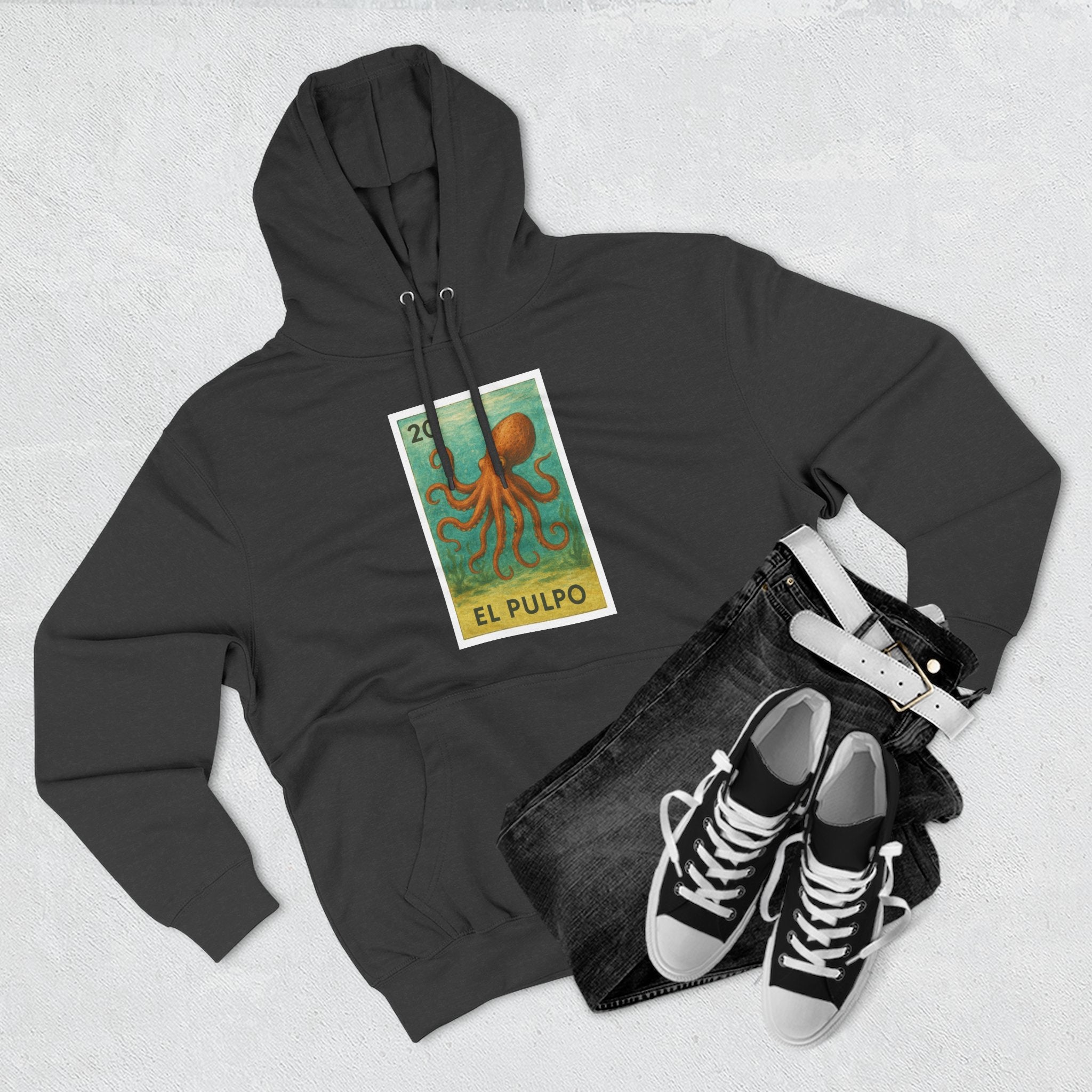 Octopus Lotería Unisex - Pull-Over Cotton Blend Fleece Hoodie (El Pulpo)