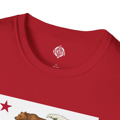 California Surfing Bear Flag Unisex - Soft Style U.S. Cotton T-Shirt