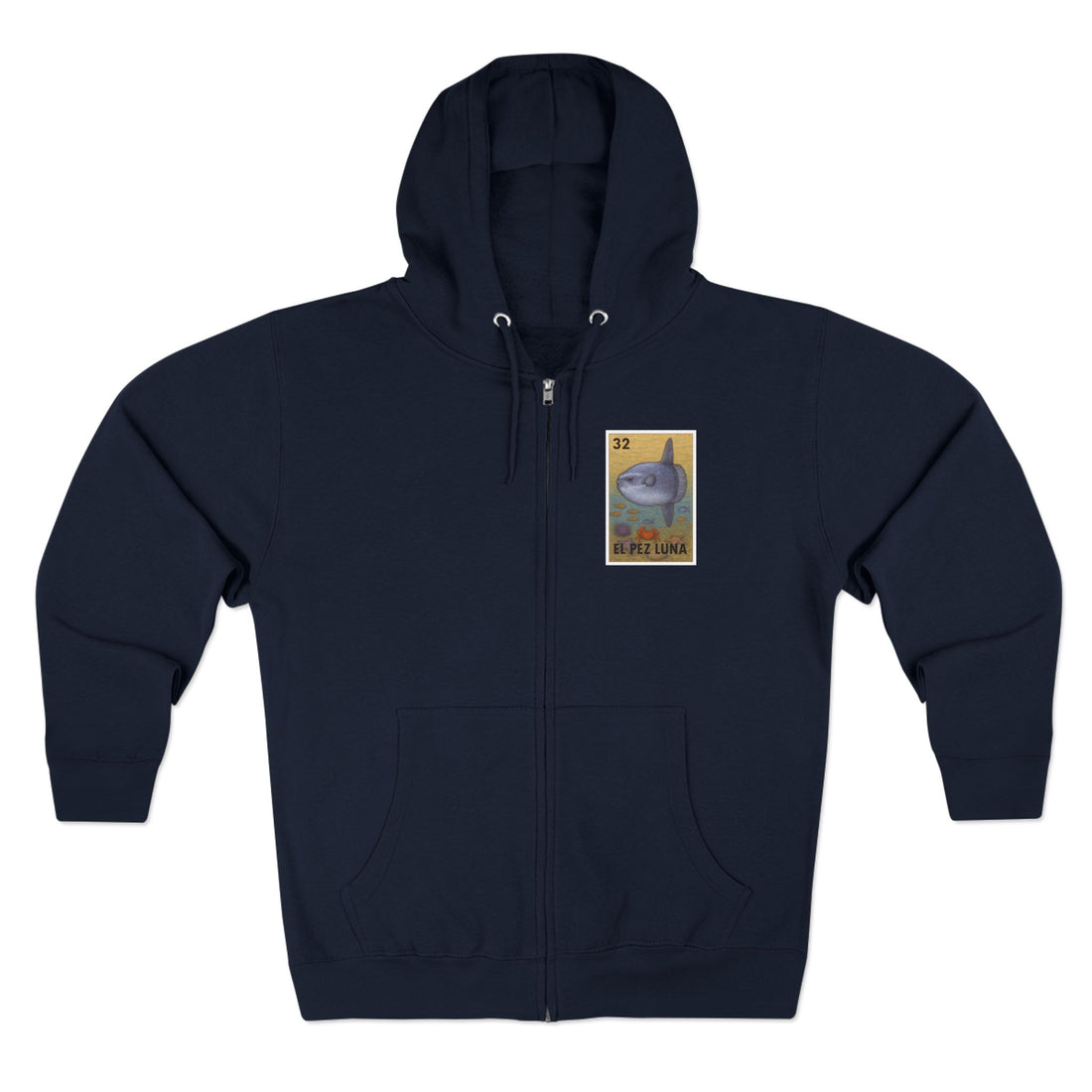 Sunfish Lotería Unisex - Zip Cotton Blend Fleece Hoodie (El Pez Luna)