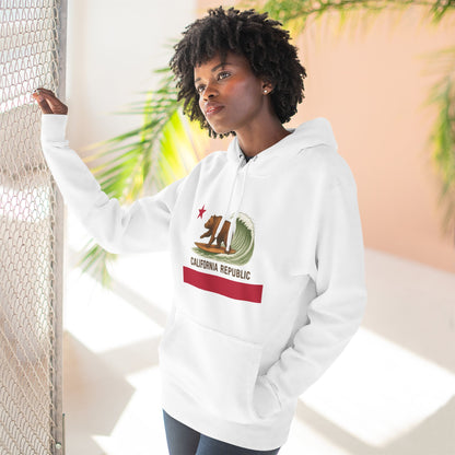 California Surfing Bear Flag Unisex - Pull-Over Cotton Blend Fleece Hoodie
