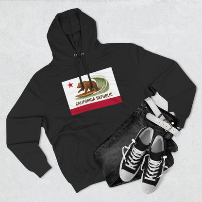 California Surfing Bear Flag Unisex - Pull-Over Cotton Blend Fleece Hoodie