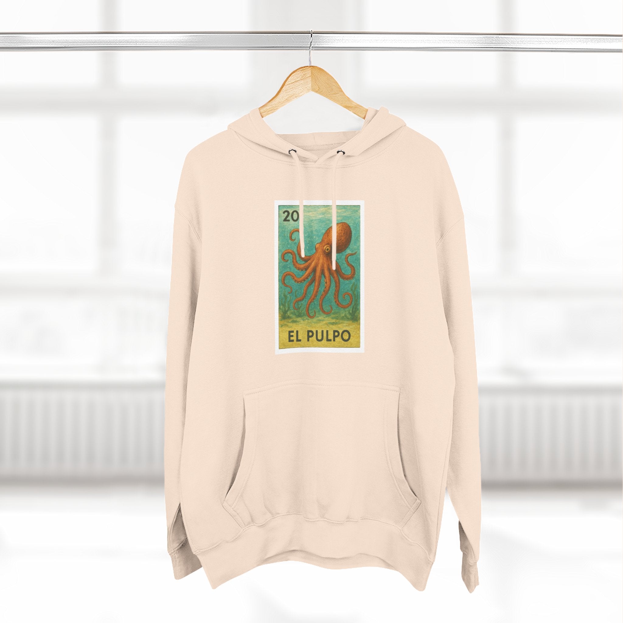 Octopus Lotería Unisex - Pull-Over Cotton Blend Fleece Hoodie (El Pulpo)