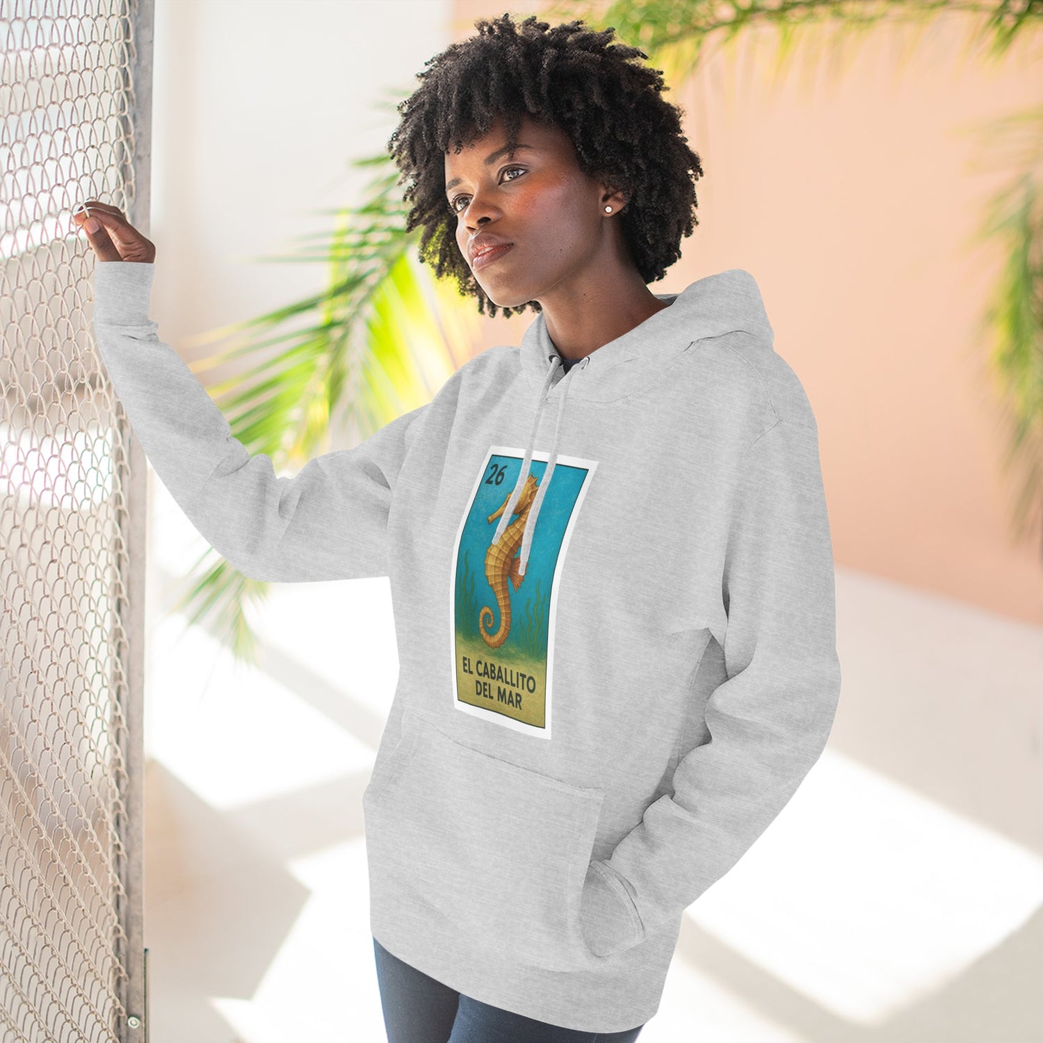 Seahorse Lotería Unisex - Pull-Over Cotton Blend Fleece Hoodie (El Caballito del Mar)