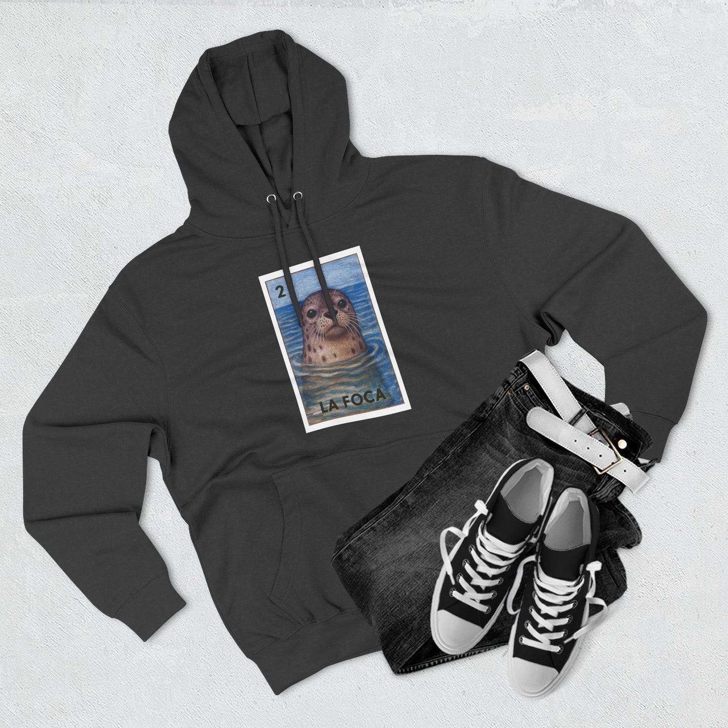 Seal Lotería Unisex - Pull-Over Cotton Blend Fleece Hoodie (La Foca)