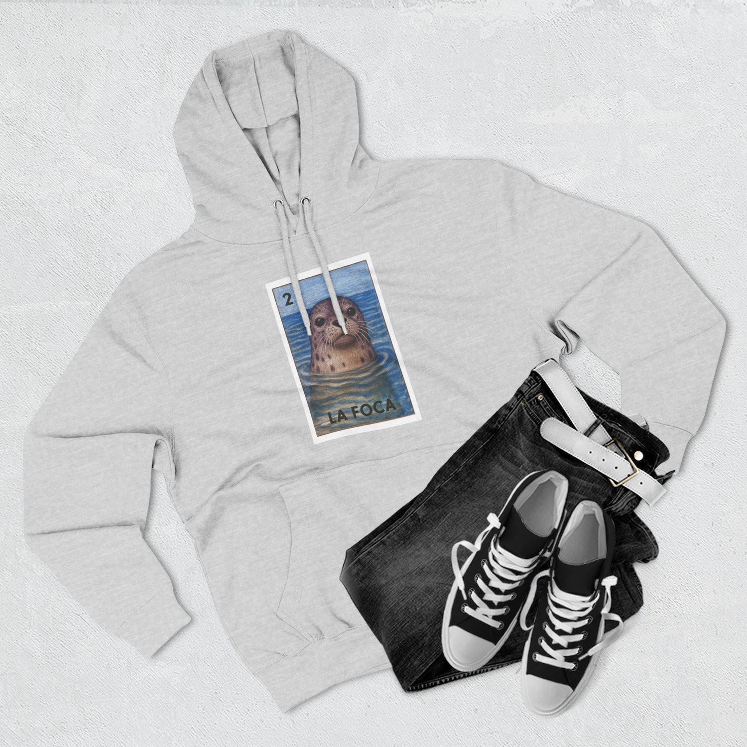 Seal Lotería Unisex - Pull-Over Cotton Blend Fleece Hoodie (La Foca)