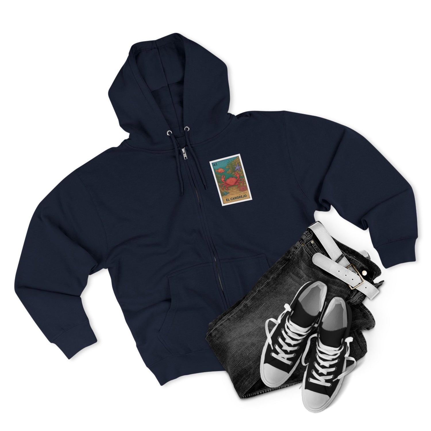 Crab Lotería Unisex - Zip Cotton Blend Fleece Hoodie (El Cangrejo)