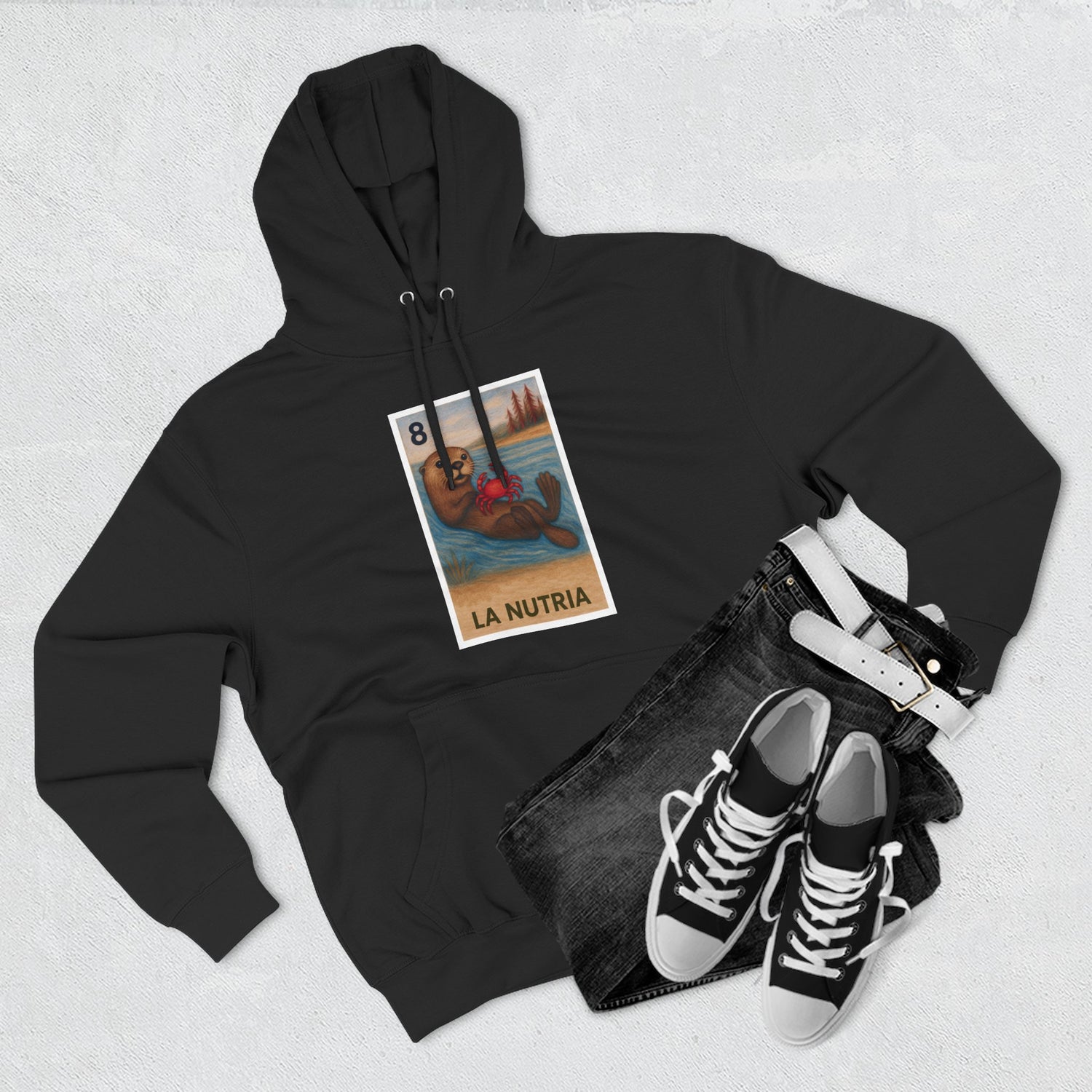 Sea Otter Lotería Unisex - Pull-Over Cotton Blend Fleece Hoodie (La Nutria)
