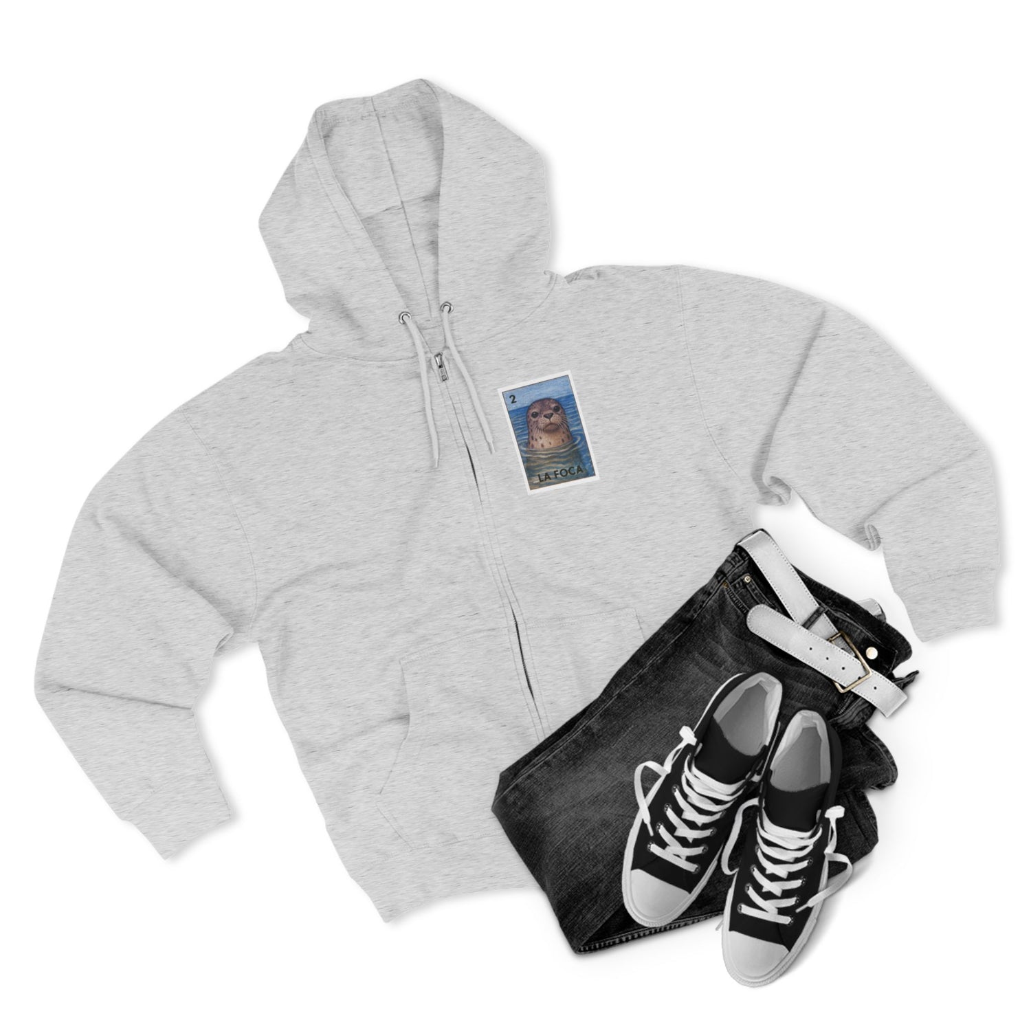 Seal Lotería Unisex - Zip Cotton Blend Fleece Hoodie (La Foca)