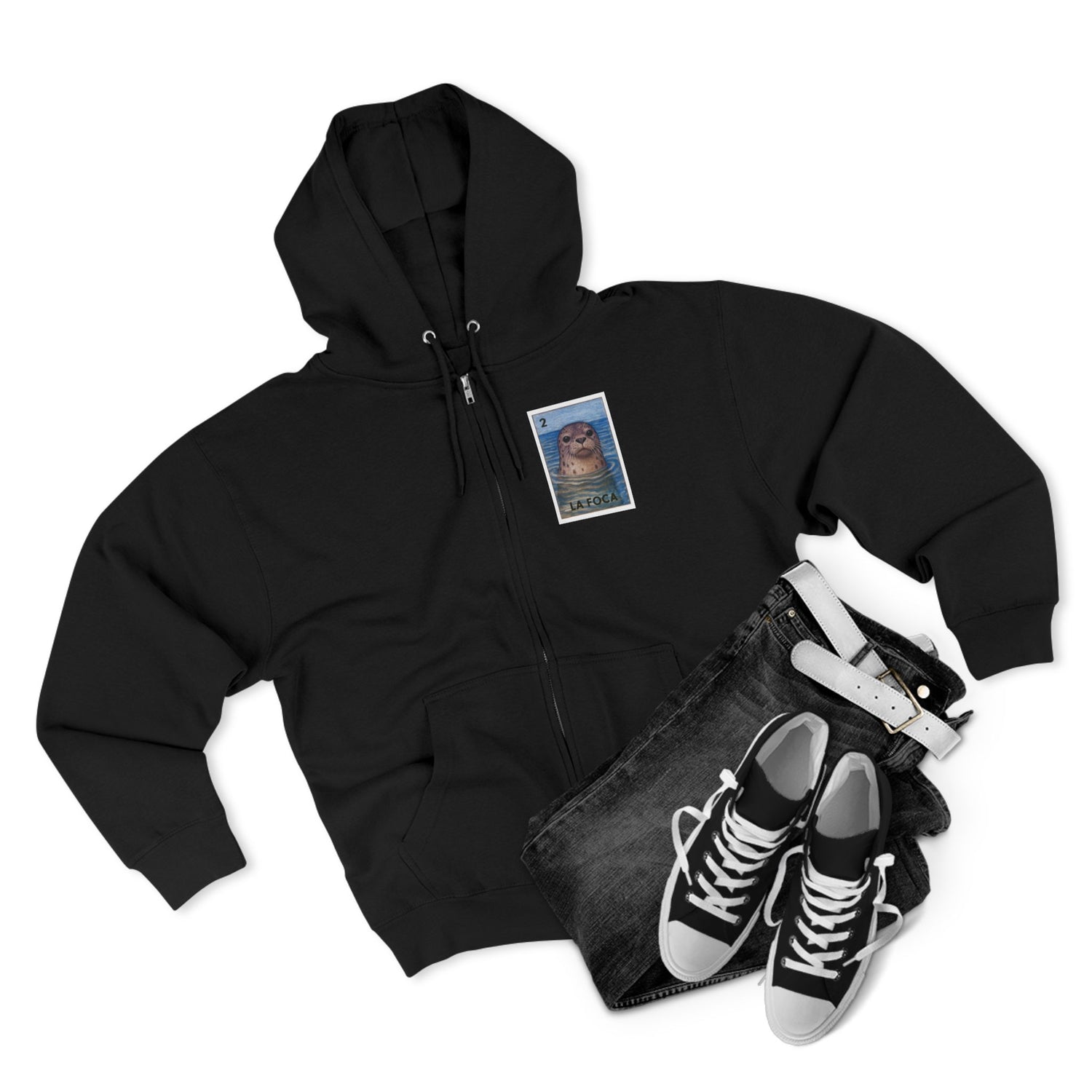 Seal Lotería Unisex - Zip Cotton Blend Fleece Hoodie (La Foca)
