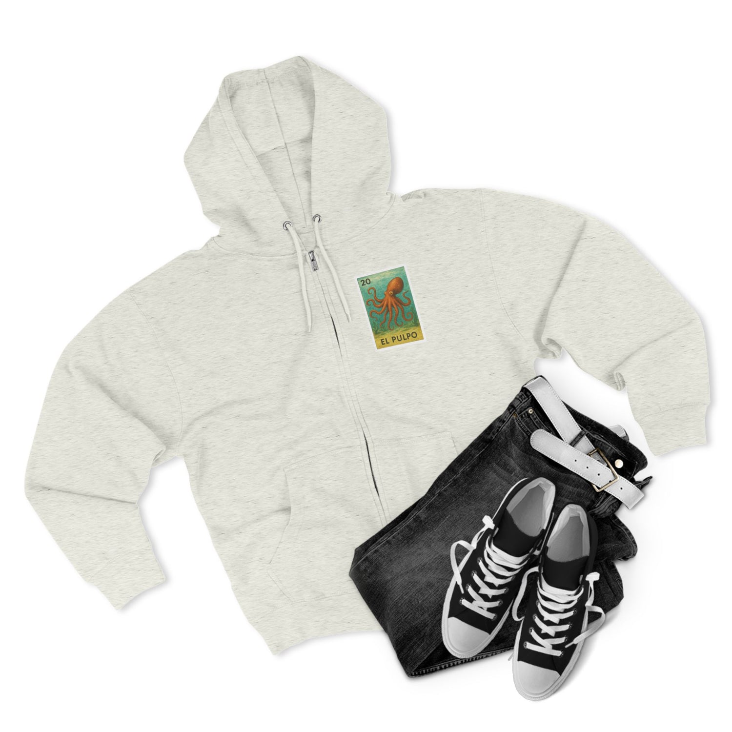 Octopus Lotería Unisex - Zip Cotton Blend Fleece Hoodie (El Pulpo)