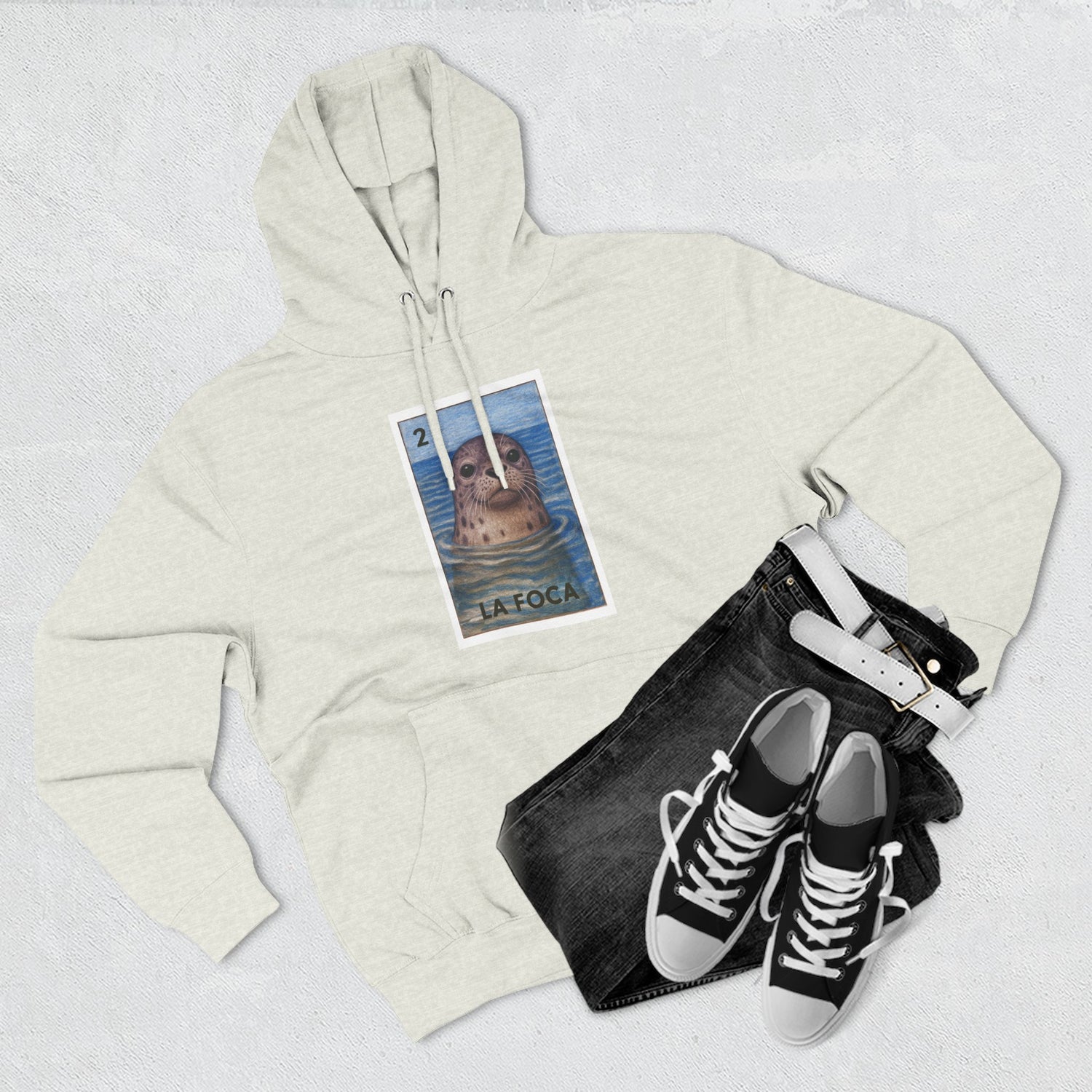 Seal Lotería Unisex - Pull-Over Cotton Blend Fleece Hoodie (La Foca)