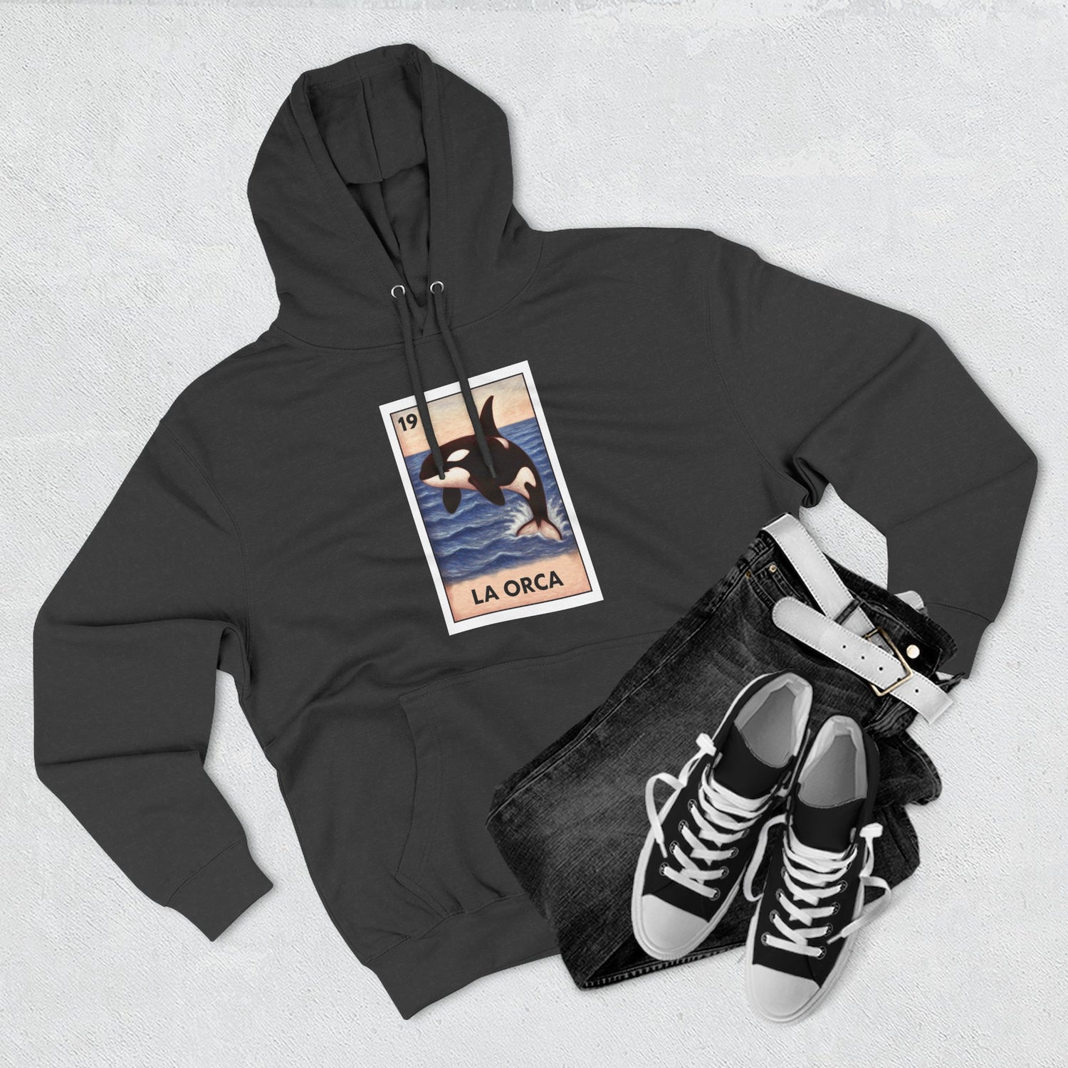 Orca Lotería Unisex - Pull-Over Cotton Blend Fleece Hoodie (La Orca)