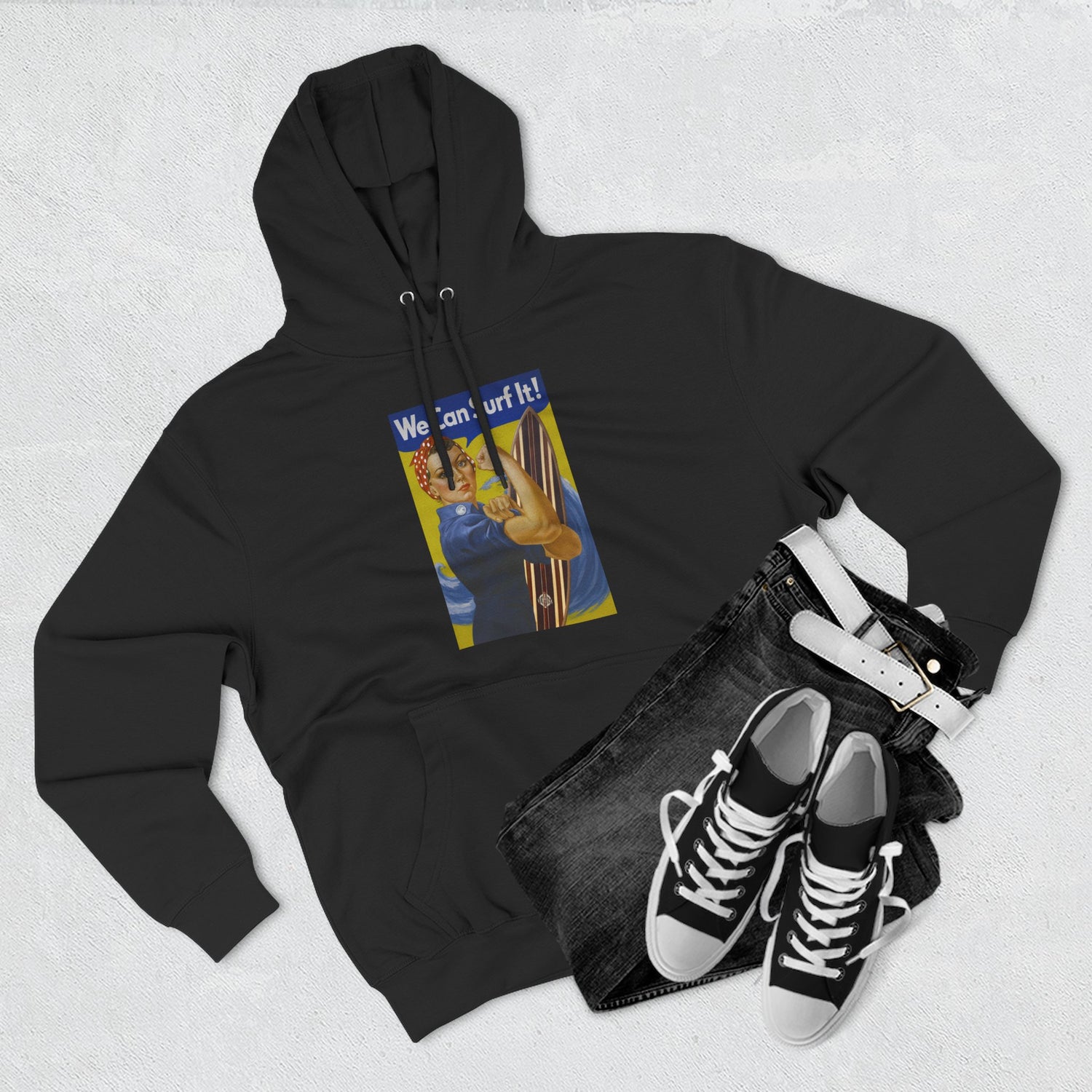 Rosie the Surfer - Pull-Over Cotton Blend Fleece Hoodie
