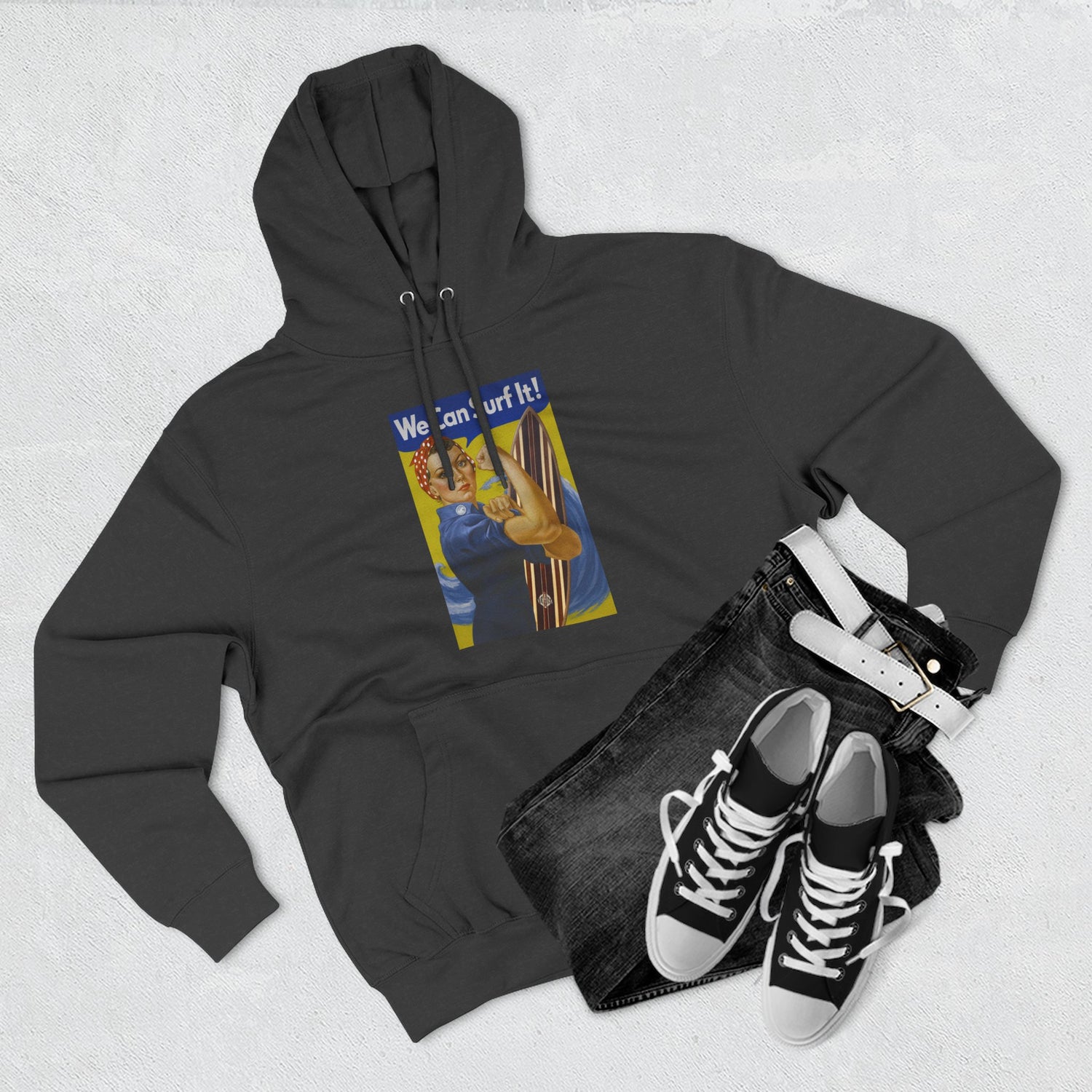 Rosie the Surfer - Pull-Over Cotton Blend Fleece Hoodie
