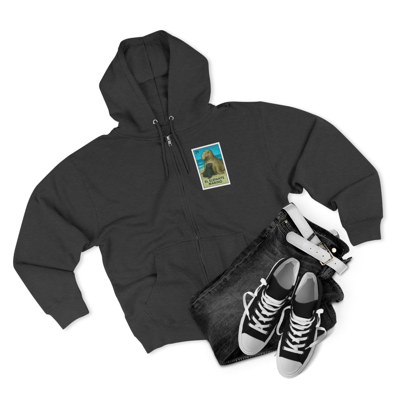 Elephant Seal Lotería Unisex - Zip Cotton Blend Fleece Hoodie (El Elefante Marino)