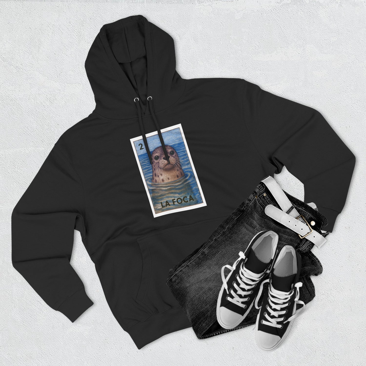 Seal Lotería Unisex - Pull-Over Cotton Blend Fleece Hoodie (La Foca)