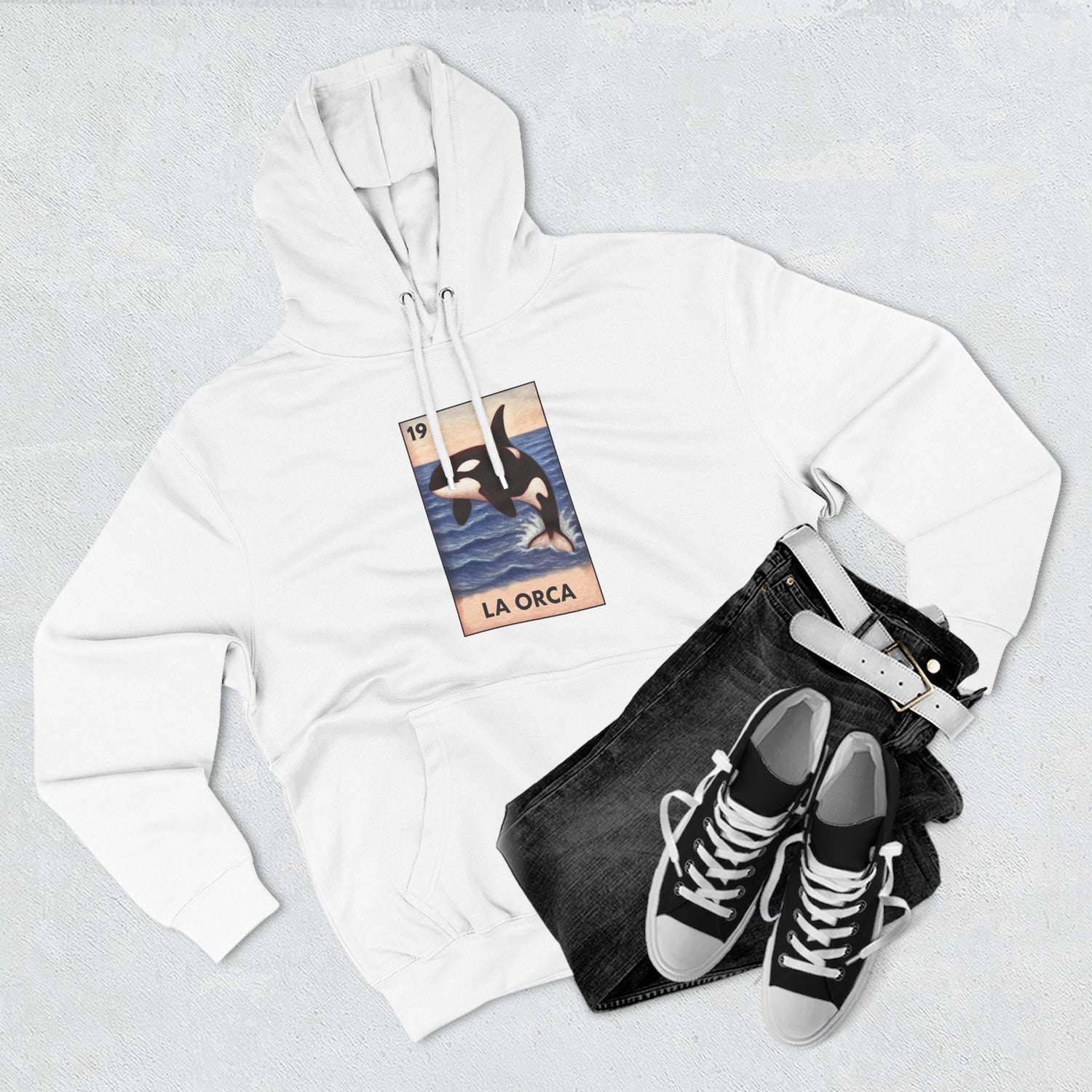Orca Lotería Unisex - Pull-Over Cotton Blend Fleece Hoodie (La Orca)