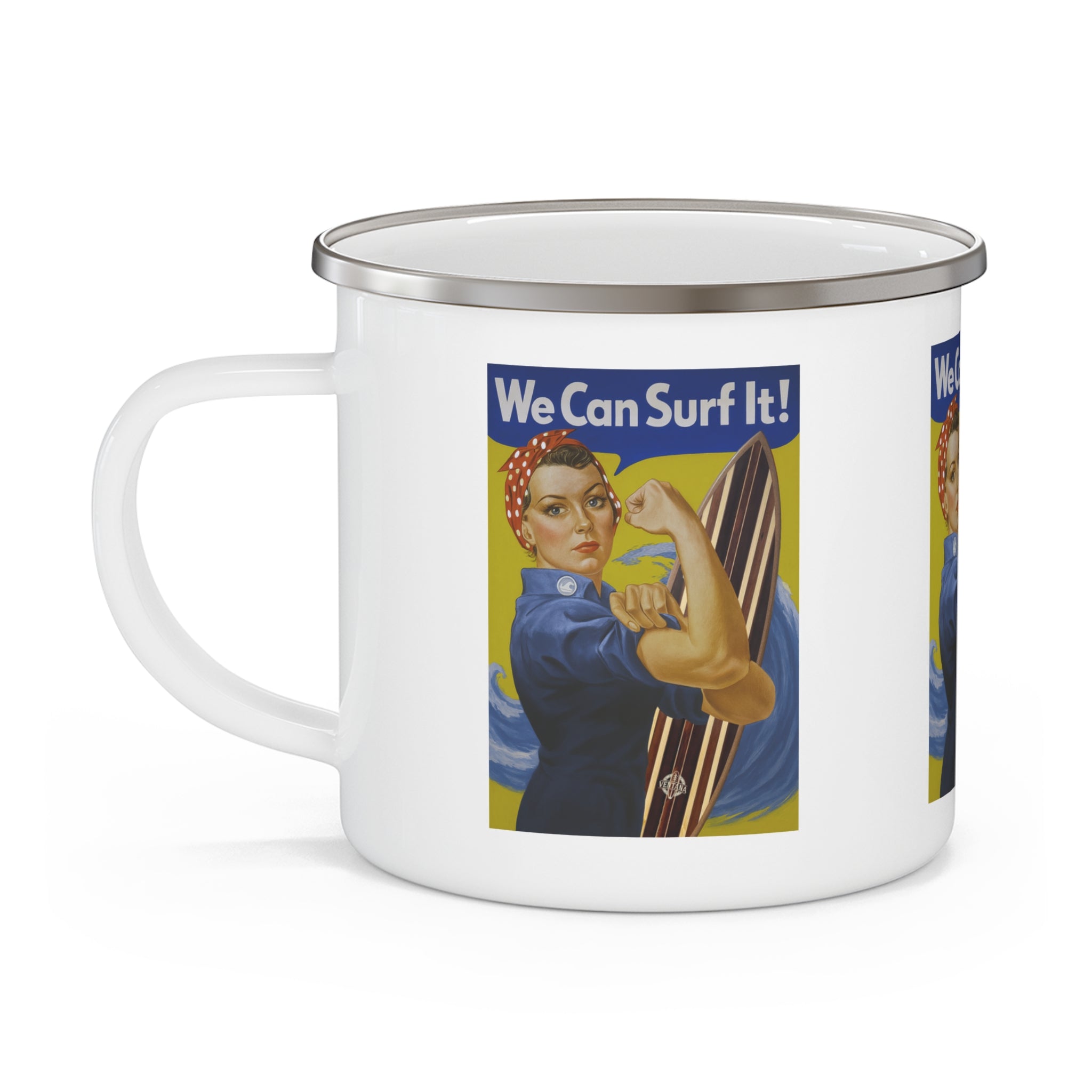 Rosie the Surfer Enamel Camping Mug